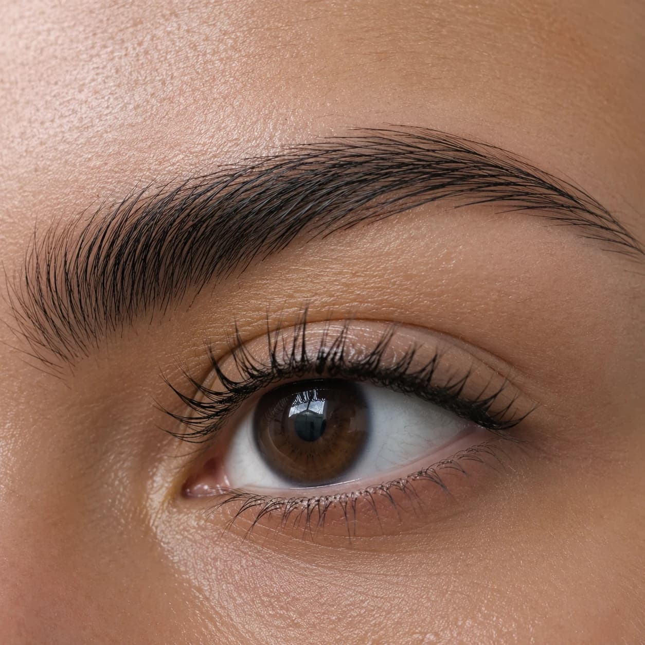 Primer plano de pestañas con lifting y cejas perfectamente diseñadas